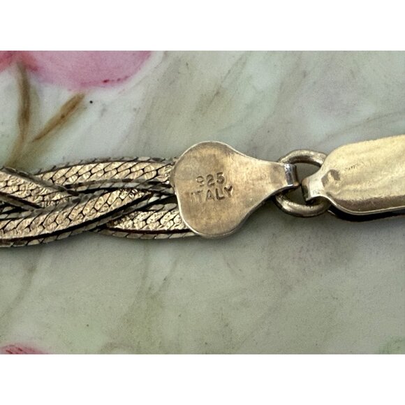 Vintage 80s Braided 925 Silver Herringbone Bracelet 7.5" - Picture 4 of 10